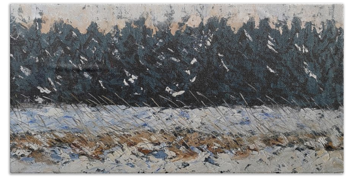 Canadian Landscape Beach Towel featuring the painting Snow by Sheila Romard