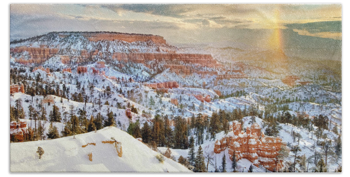 Bryce Canyon National Park Beach Towel featuring the photograph Snowbow During Winter Sunrise Bryce Canyon National Park Utah by Dave Welling