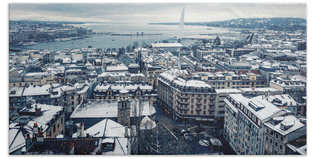 Outdoors Beach Towel featuring the photograph Snowing in Geneva during Winter by Benoit Bruchez