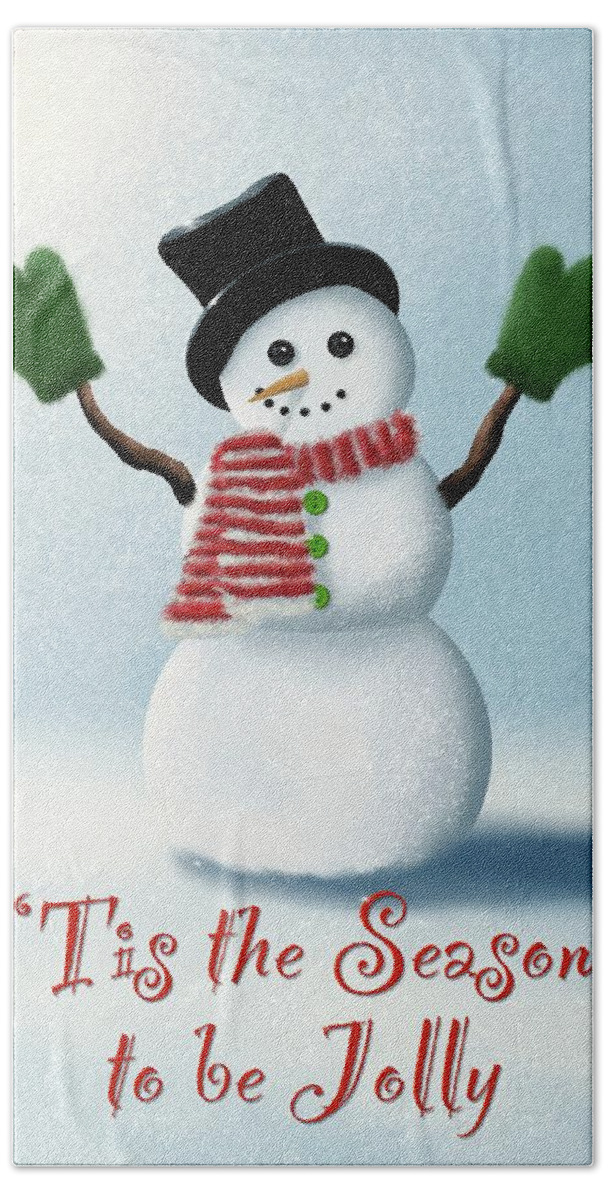 Christmas Card Beach Towel featuring the digital art Snowman by Laura Toth