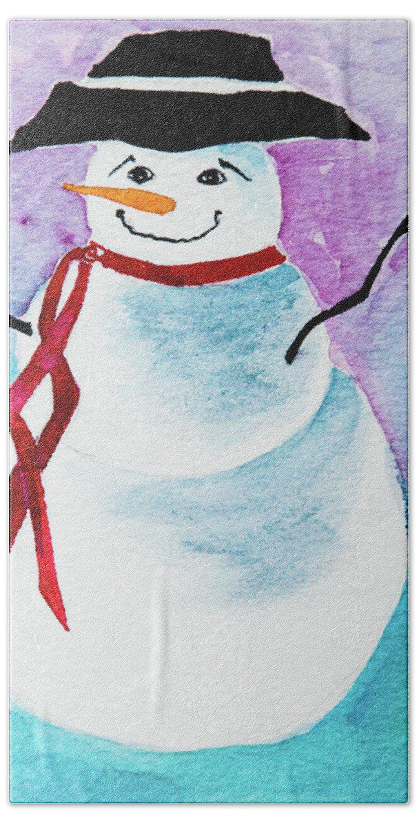 Snowman Beach Towel featuring the painting Snowman by Lee Beuther