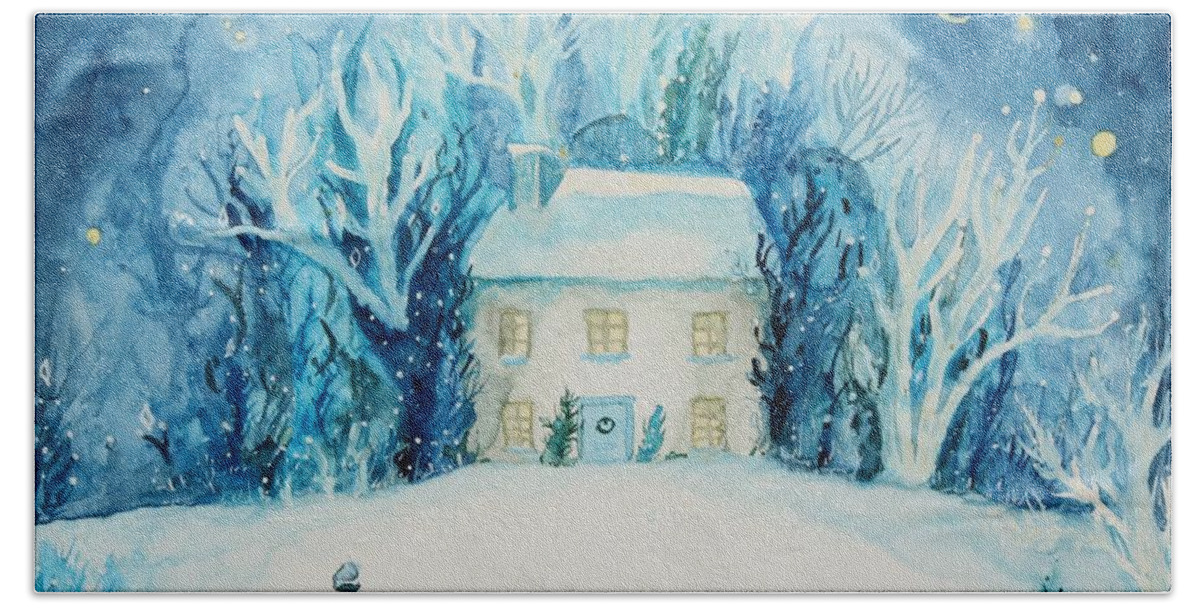  Beach Towel featuring the painting Snowy Home by Katie Geis