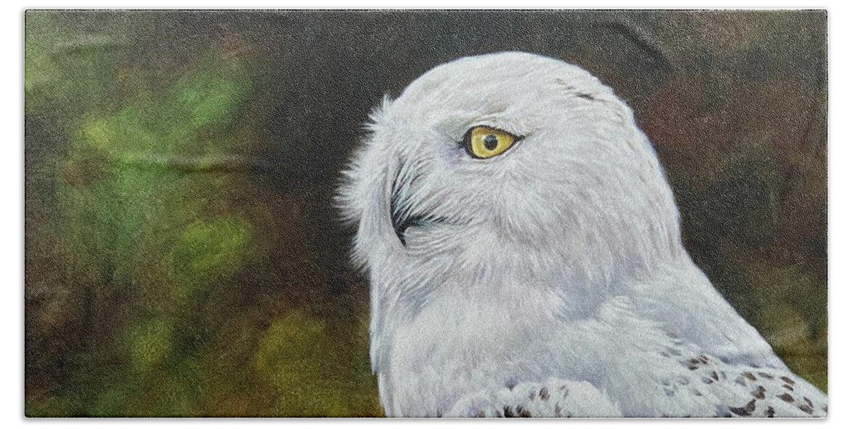 Snowy Owl Beach Towel featuring the painting Snowy Owl Study by Alan M Hunt