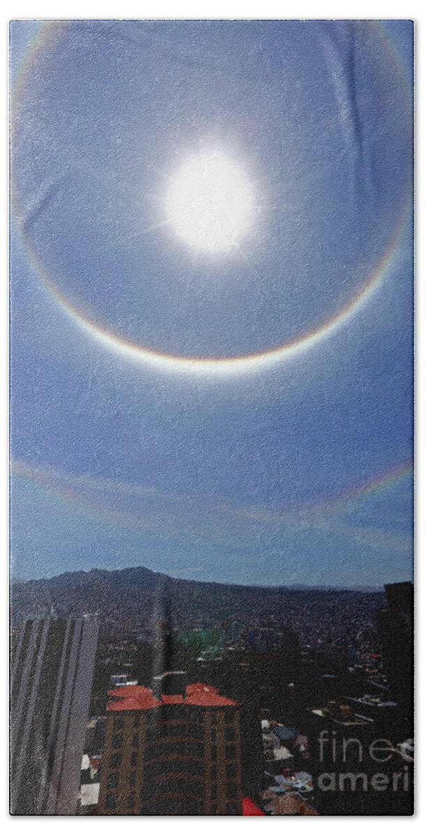 Bolivia Beach Towel featuring the photograph Solar halos over central La Paz Bolivia by James Brunker