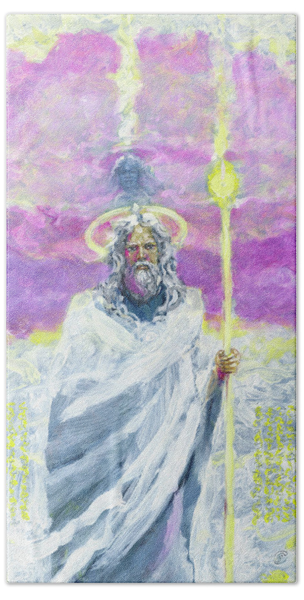 Moses Beach Towel featuring the painting Solar Prophet by Gary Nicholson