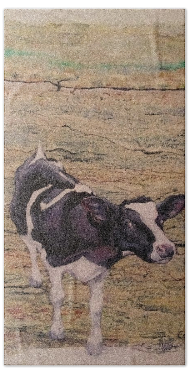 Cow Beach Towel featuring the painting Something in the Way She MOOS by Jean Cormier