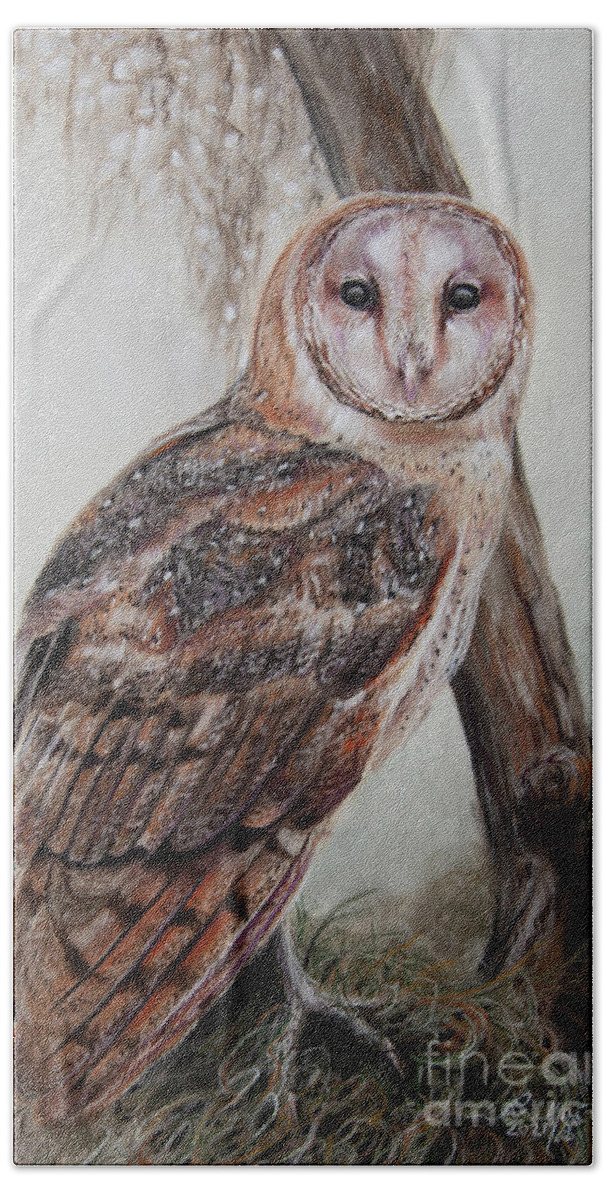Barn Owl Beach Towel featuring the painting Sonder by Lachri