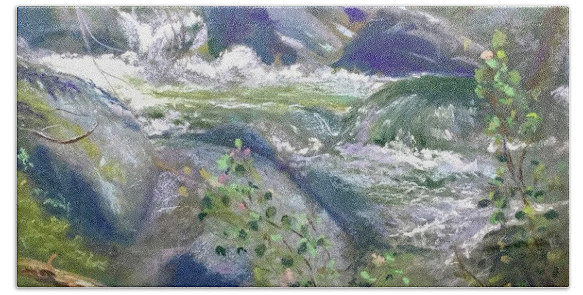 Rushing Water Beach Towel featuring the pastel Song of Spring by Sandra Lee Scott