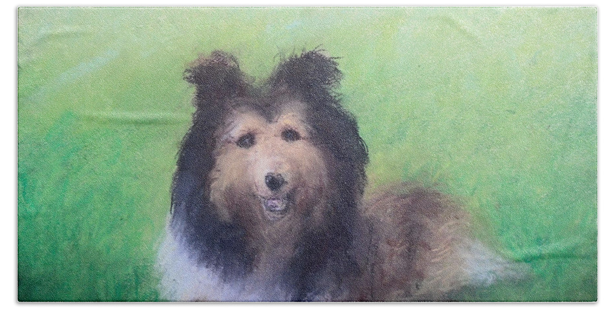 Dog Portraits Beach Towel featuring the painting Sonic by Jen Shearer