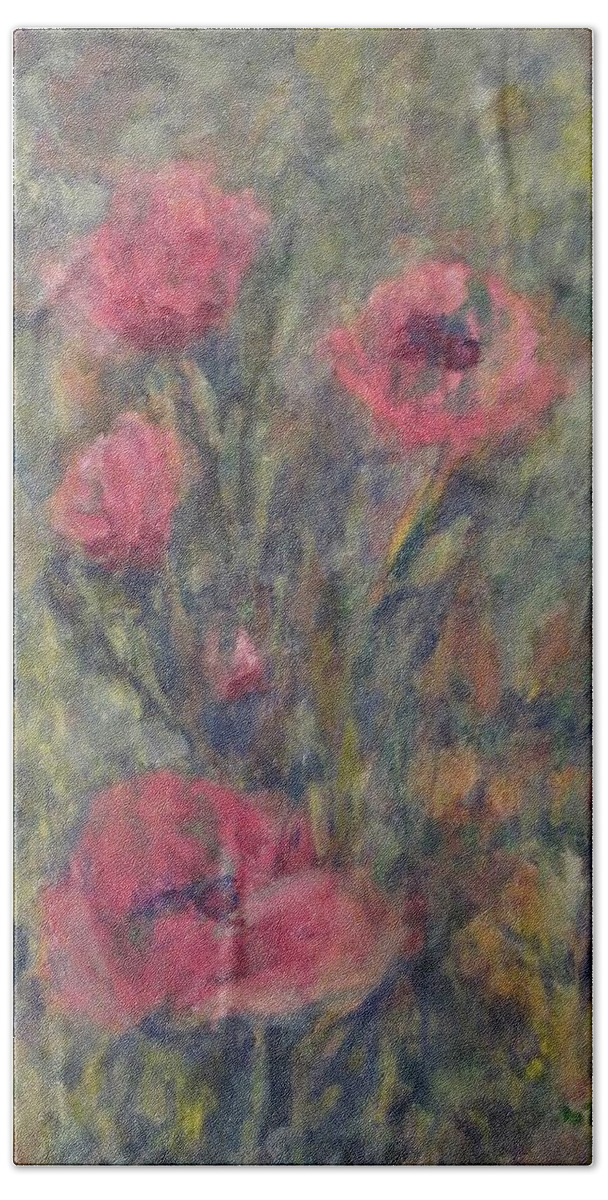 Flowers Beach Towel featuring the painting Soulful poppies by Milly Tseng