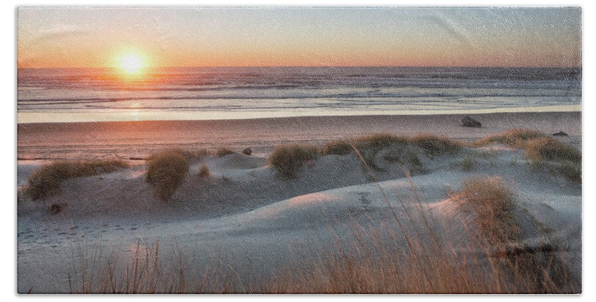 Sunset Beach Towel featuring the photograph South Jetty Beach Sunset, No. 3 by Belinda Greb