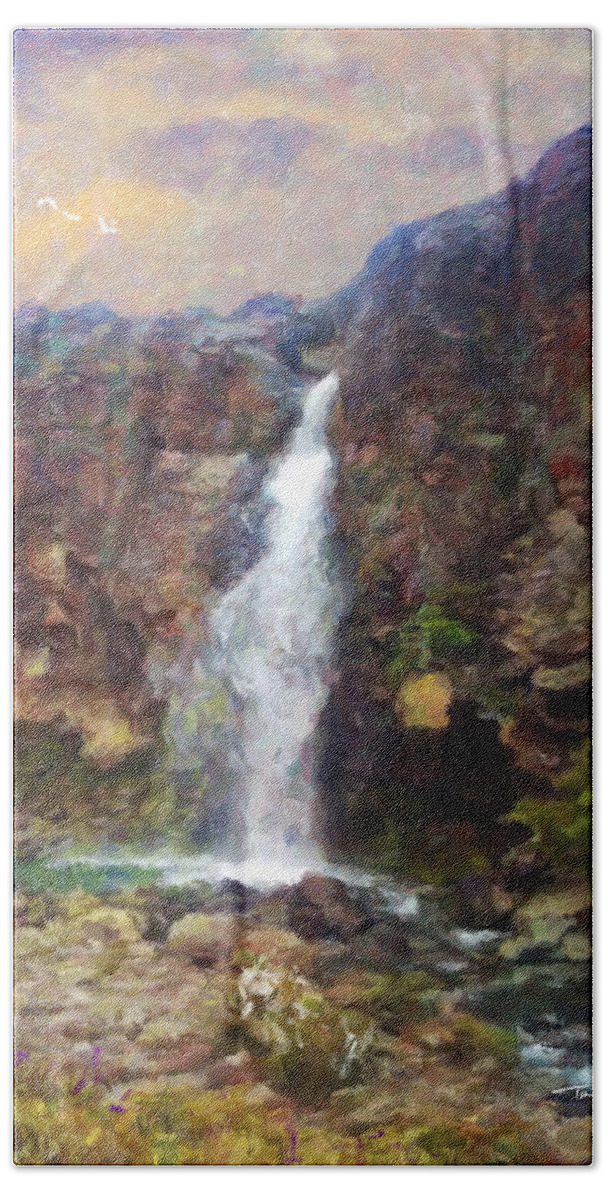 Landscape Beach Towel featuring the painting Southern Falls, New Zealand by Trask Ferrero