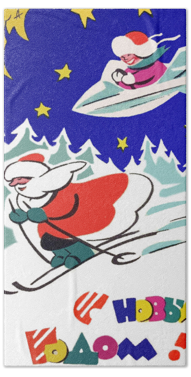 Soviet Beach Towel featuring the digital art Soviet Santa on Ski Race by Long Shot