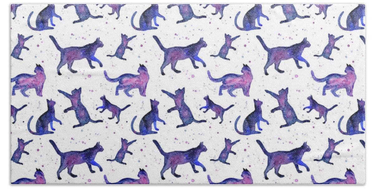 Space Beach Towel featuring the painting Space Cats Pattern by Olga Shvartsur