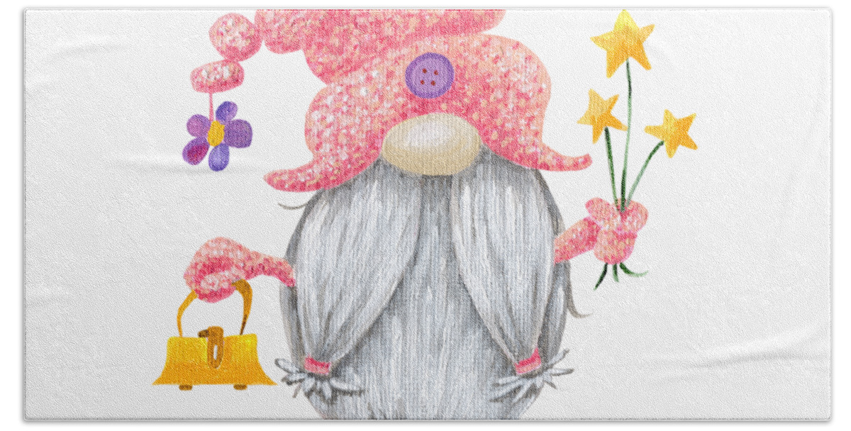 Gnome Beach Towel featuring the painting Sparkle Gnome by Annie Troe