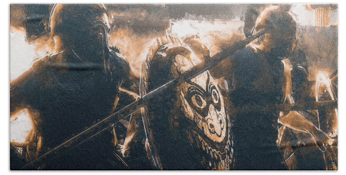 Spartan Warrior Beach Towel featuring the painting Spartans at War, 01 by AM FineArtPrints