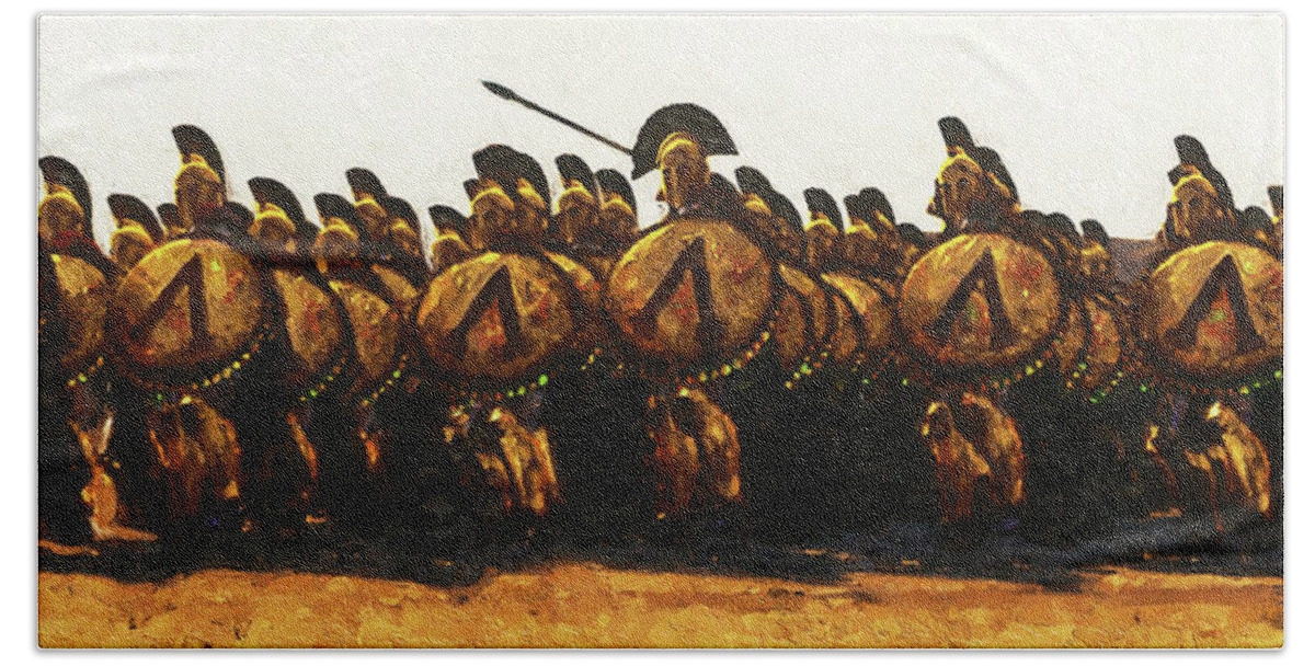 Spartan Warrior Beach Towel featuring the painting Spartans at War, 06 by AM FineArtPrints
