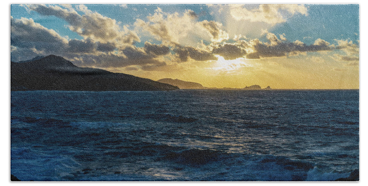 Beach Beach Towel featuring the photograph Spectacular sunset on the sea coast by Stan Weyler