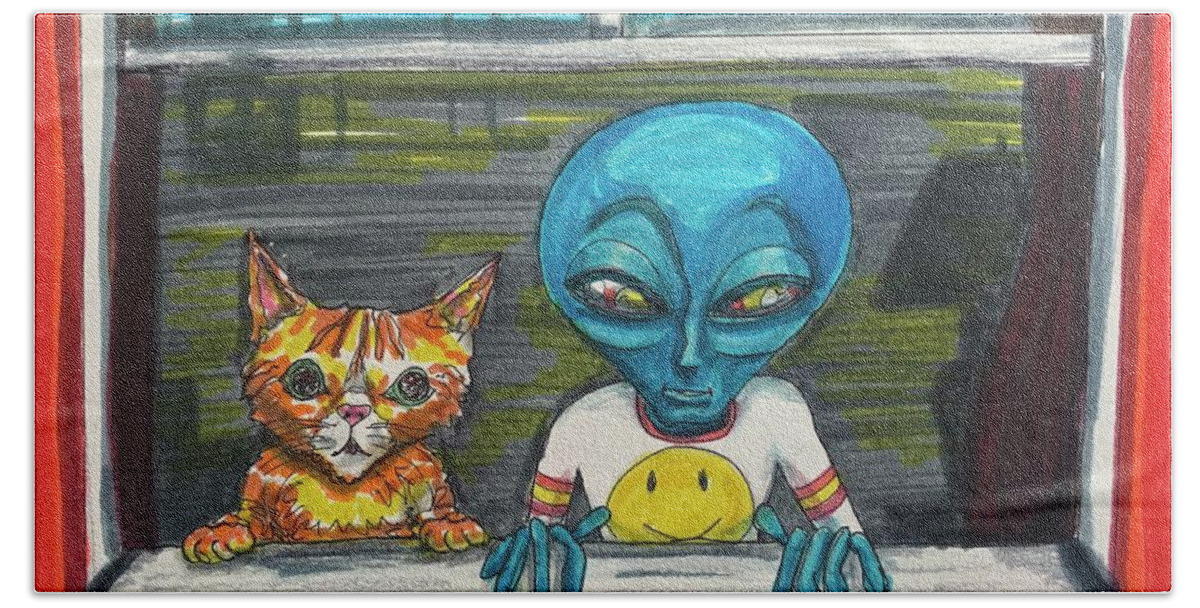 Cat Beach Towel featuring the drawing Spectators by Similar Alien