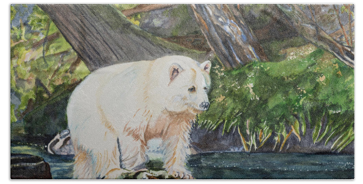 Bear Beach Towel featuring the painting Spirit Bear by Barbara F Johnson