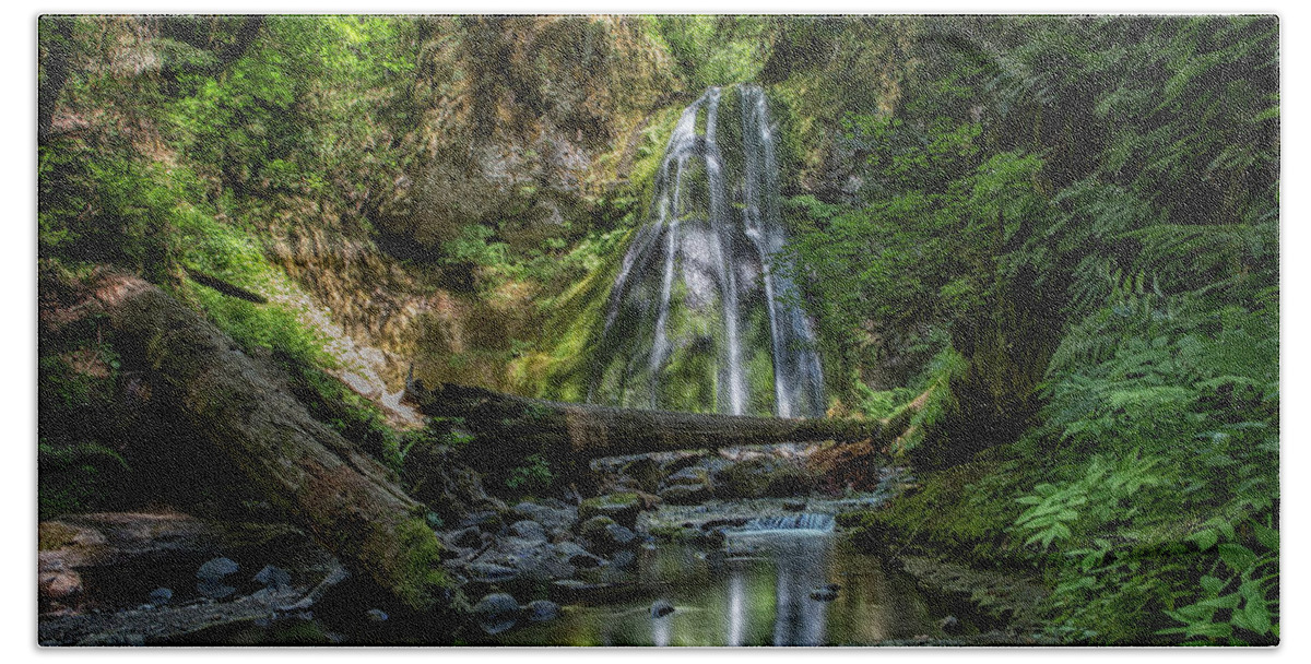 Spirit Falls Beach Towel featuring the photograph Spirit Falls with Reflections by Belinda Greb