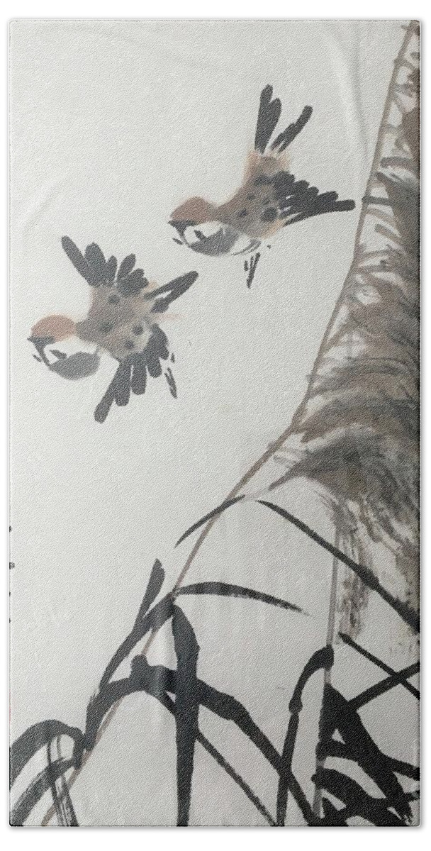 Bird Beach Towel featuring the painting Spring Coming by Carmen Lam