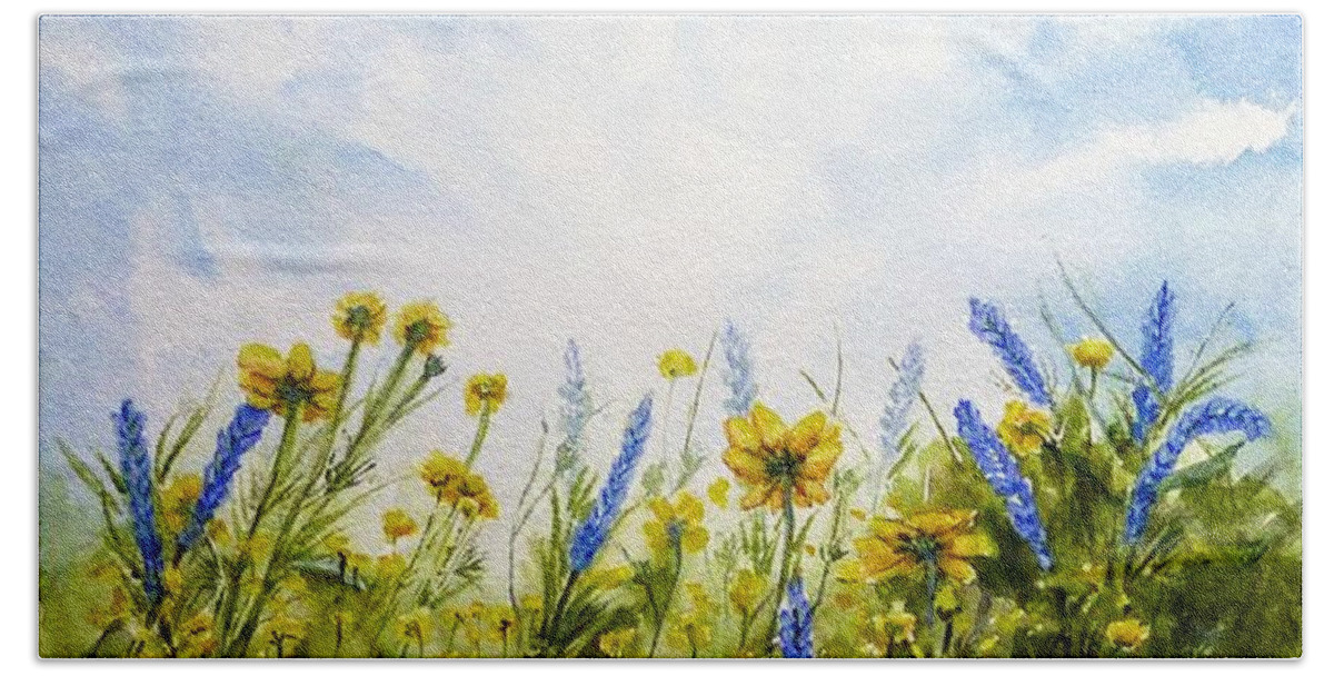 Spring Beach Towel featuring the painting Spring Flowers by Kelly Mills