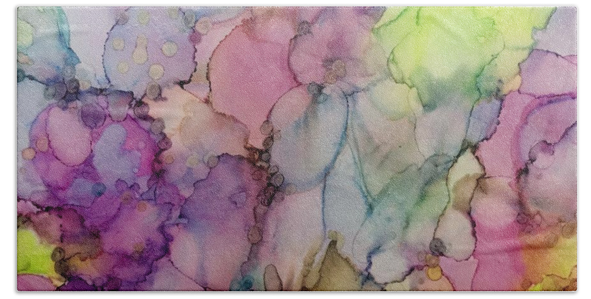 Alcohol Ink Painting Beach Sheet featuring the painting Spring Garden Abstract by Ellen Levinson