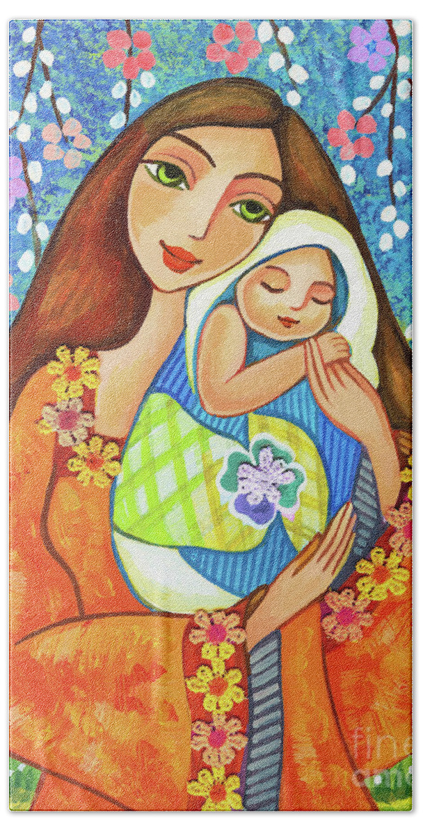 Mother And Child Beach Towel featuring the painting Spring Mother by Eva Campbell