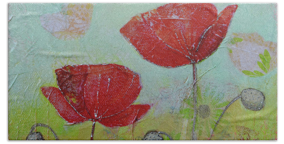 Spring Beach Towel featuring the painting Spring Poppy I by Shadia Derbyshire