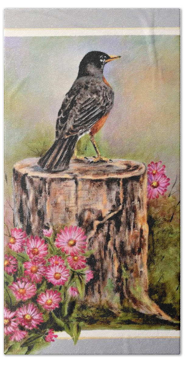 Bird Beach Towel featuring the painting Spring Promis by Mary McCullah
