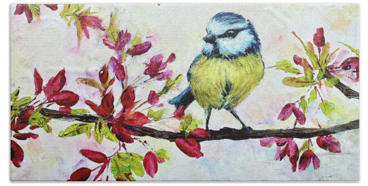 Bird Beach Towel featuring the painting Spring Songbird by Zan Savage