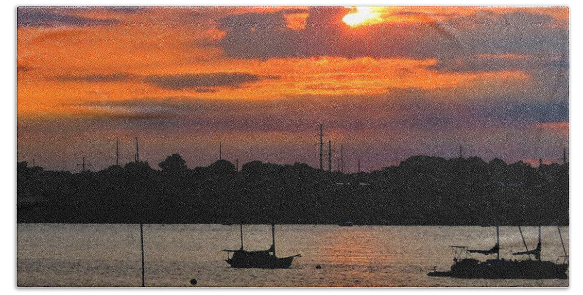 Sunset Beach Towel featuring the photograph Spring Sunset on the Delaware River by Linda Stern