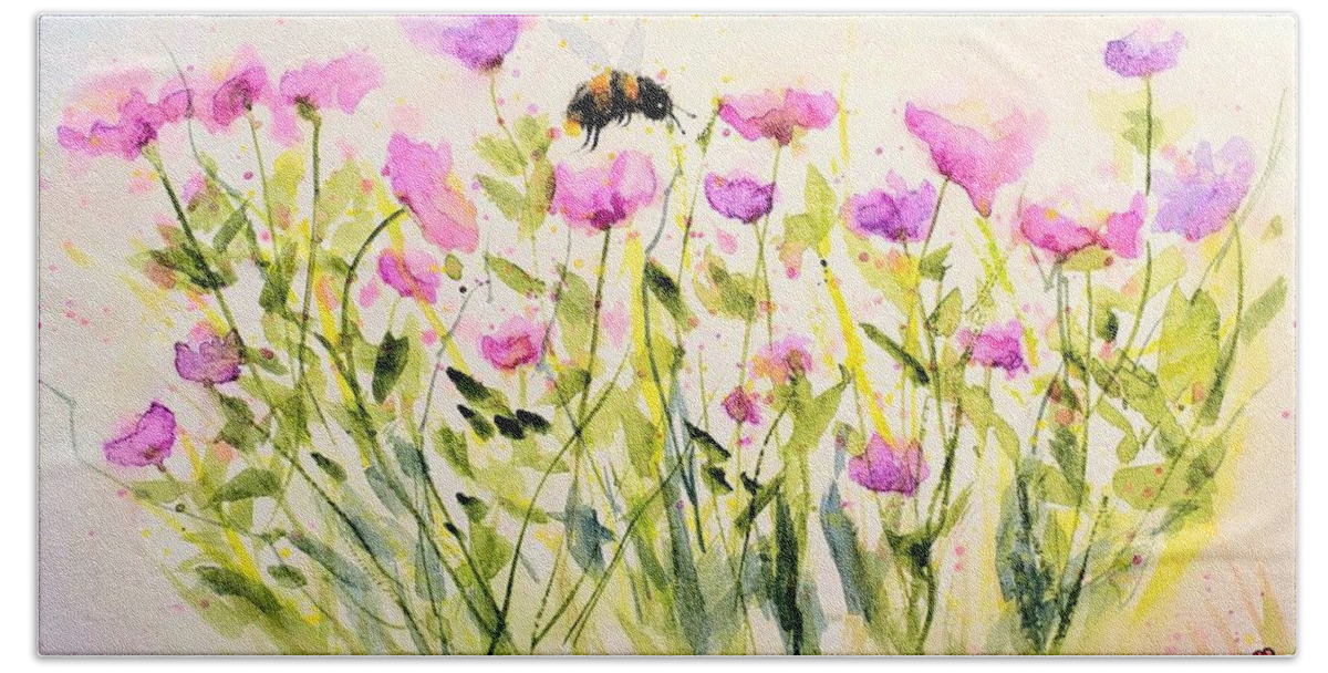 Pink Flowers Beach Towel featuring the painting Springtime by Deahn Benware