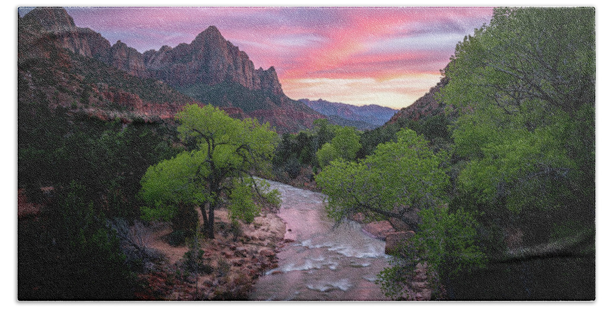 Zion National Park Beach Sheet featuring the photograph Springtime Sunset at Zion National Park by James Udall