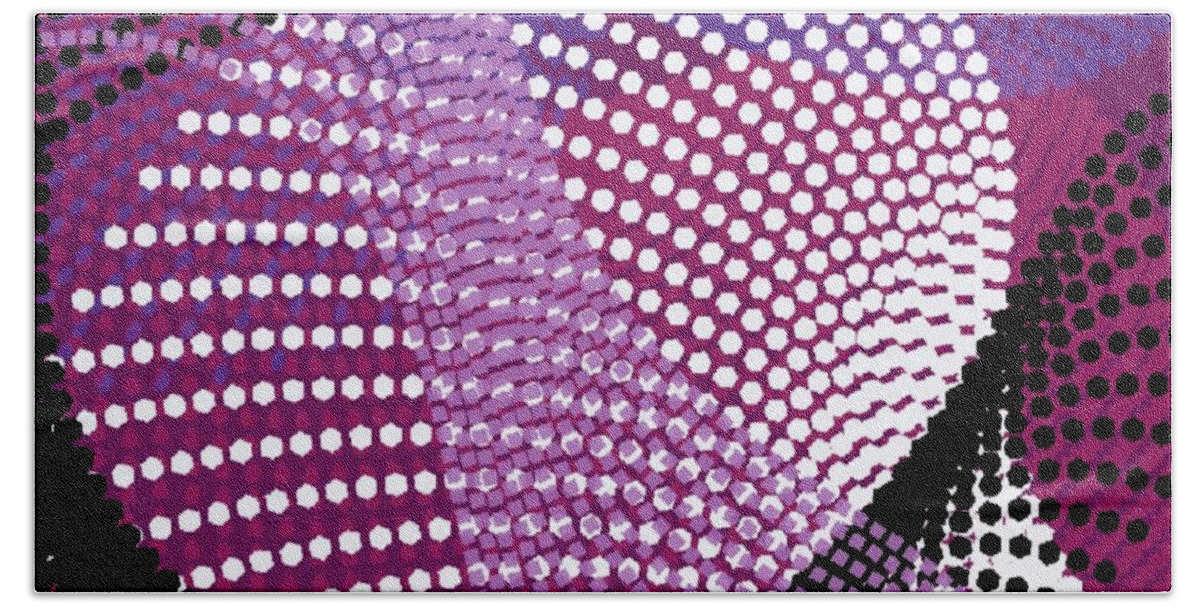 Contemporary Abstract Beach Towel featuring the digital art Spun Colors Purple Raspberry Lilac Black by Bonnie Bruno