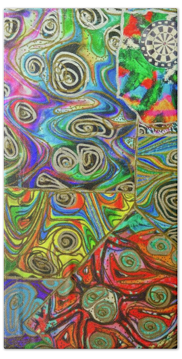 Darts Beach Towel featuring the mixed media Squiggly Darts With Squiggly Parts by Debra Amerson