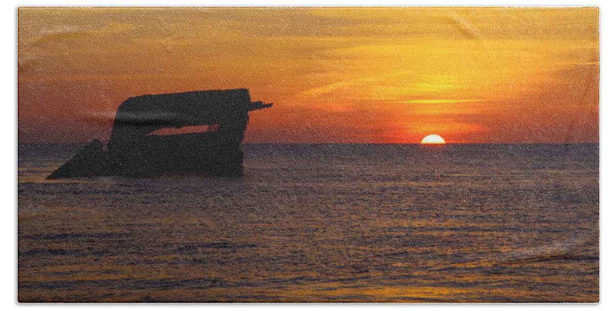 Sunset Beach Beach Towel featuring the photograph SS Atlantus by Greg Graham