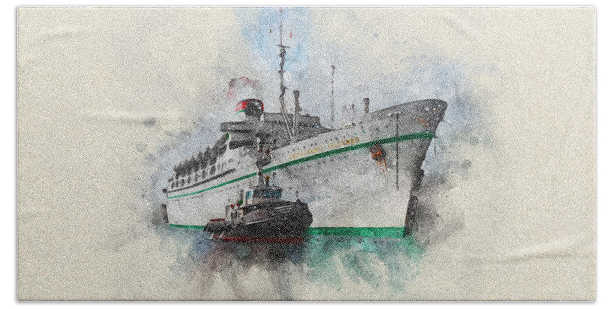 Steamer Beach Towel featuring the digital art S.S. Cristoforo Colombo by Geir Rosset