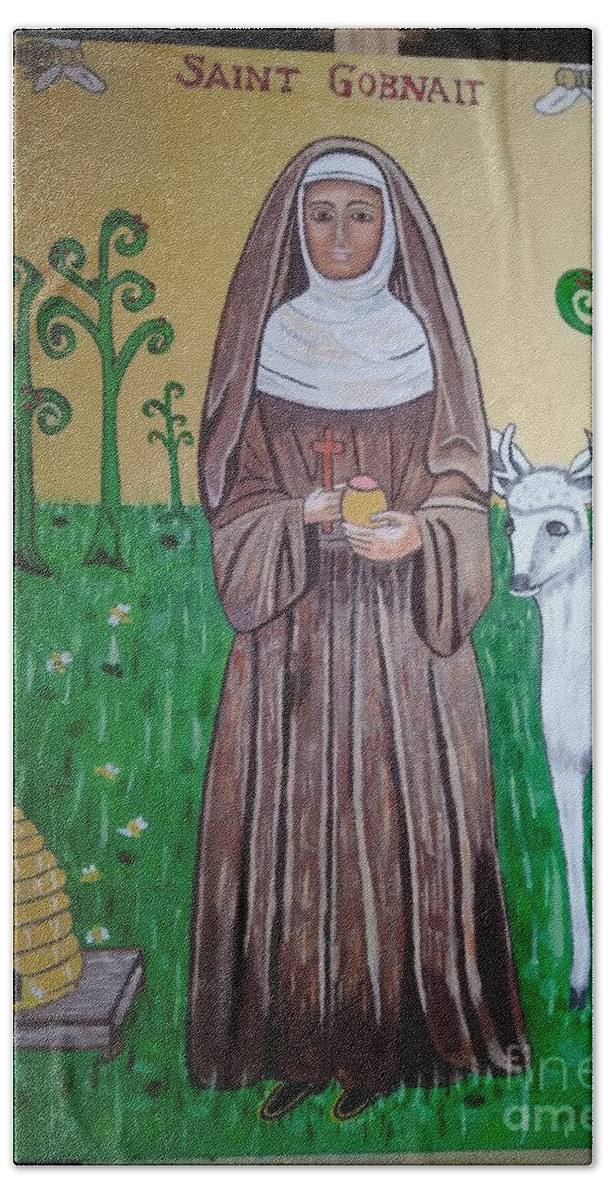 Icon Beach Towel featuring the painting St. Gobnait by Sherrie Winstead