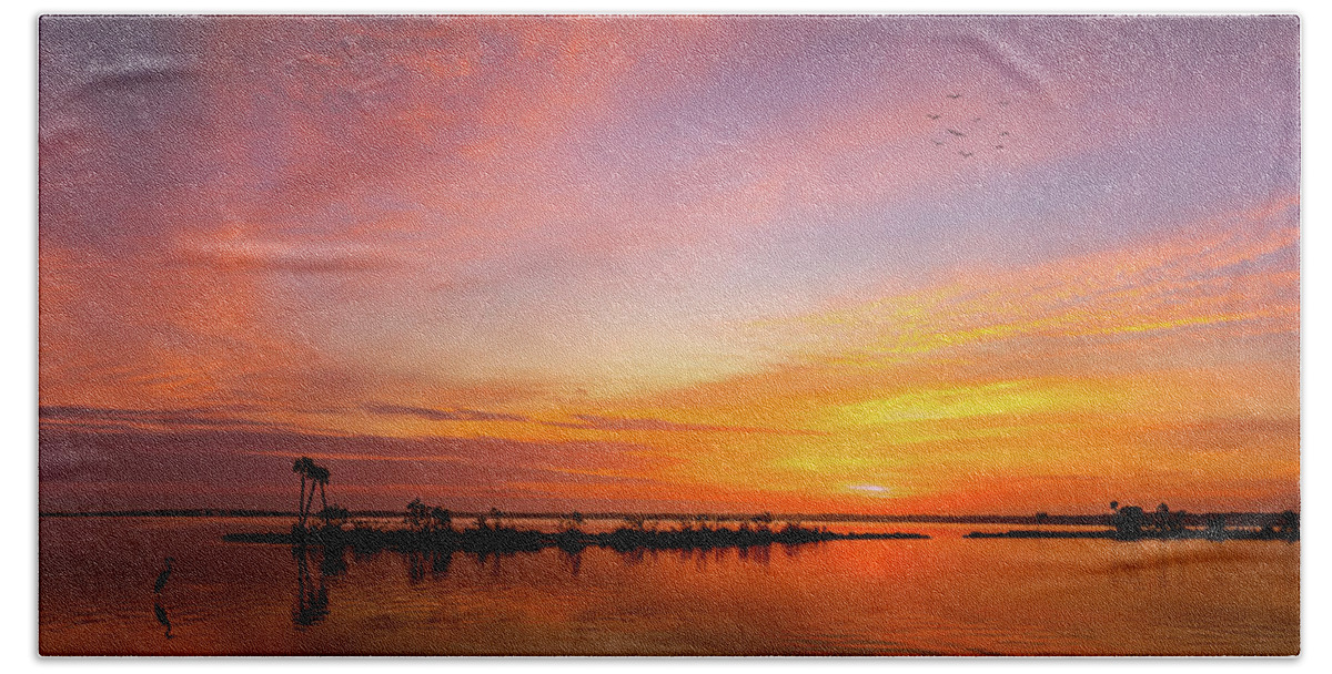 St. Johns River Beach Towel featuring the photograph St. Johns River Sunrise by Randall Allen