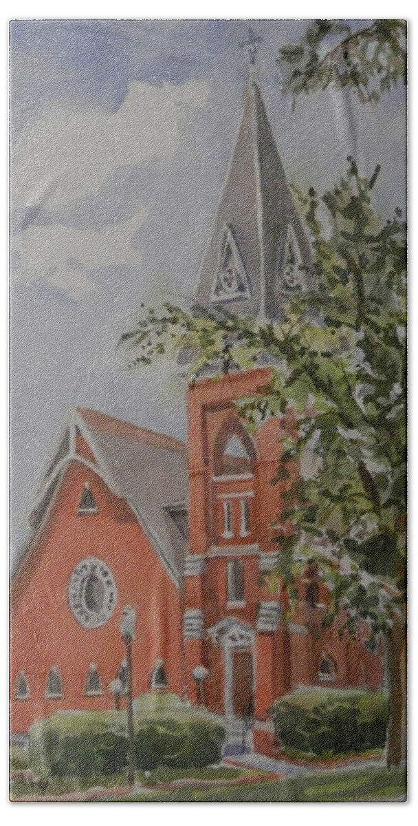 Architecture Beach Towel featuring the painting St Paul's Episcopal by Martha Tisdale