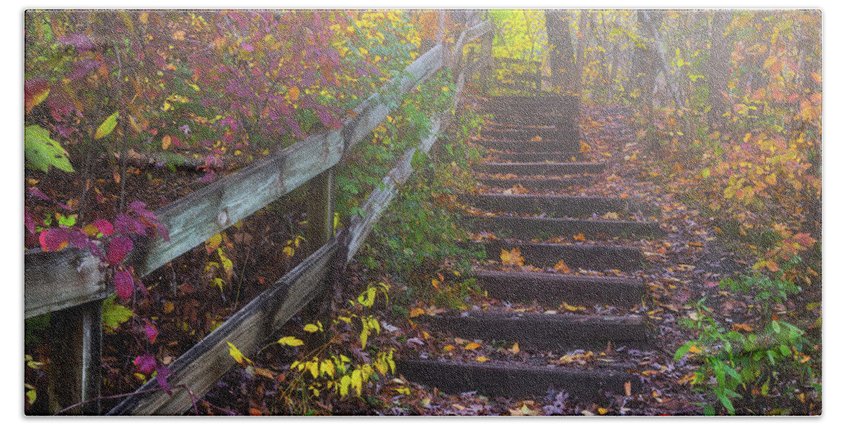 Stairway Beach Towel featuring the photograph Stairway to Autumn by Darren White