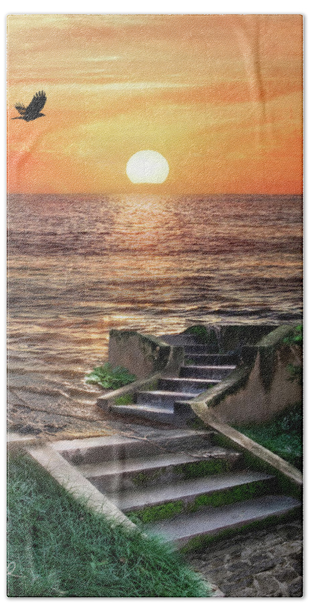 Sea Beach Towel featuring the photograph Stairway to the Sea by Shara Abel