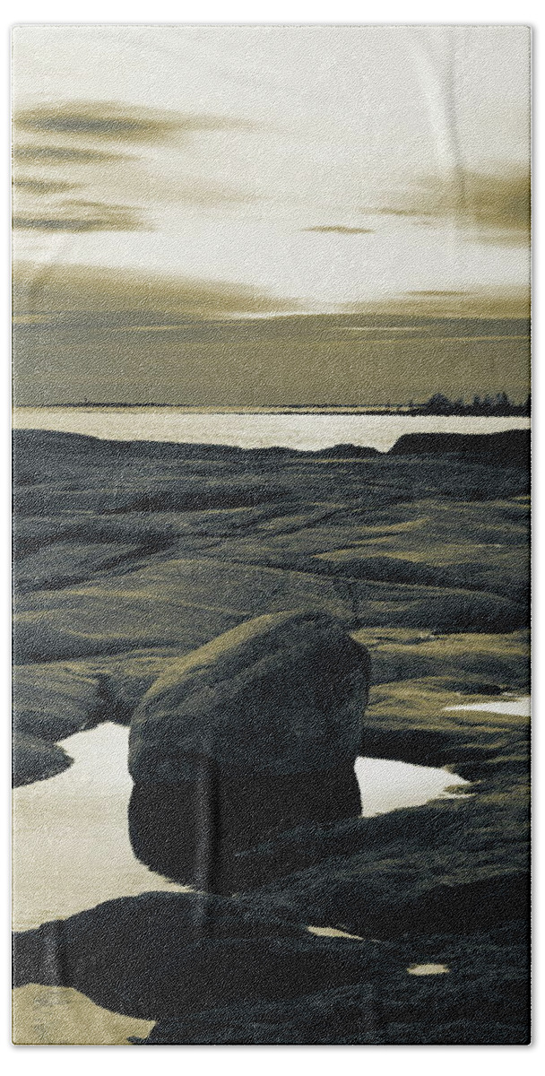 Baltic Sea Beach Towel featuring the photograph Standing at dusk at the rocky shore of the sea - duotone by Ulrich Kunst And Bettina Scheidulin