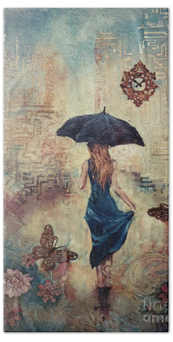 Rain Beach Towel featuring the mixed media Standing in the Rain by Zan Savage