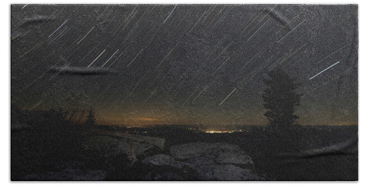 West Beach Towel featuring the photograph Star Trails at Bear Rock by Carolyn Hutchins
