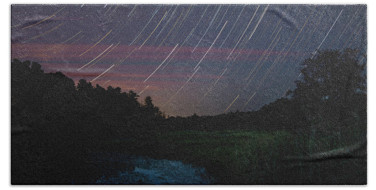 New Jersey Beach Sheet featuring the photograph Star Trails Over Shane Branch at Friendship by Kristia Adams