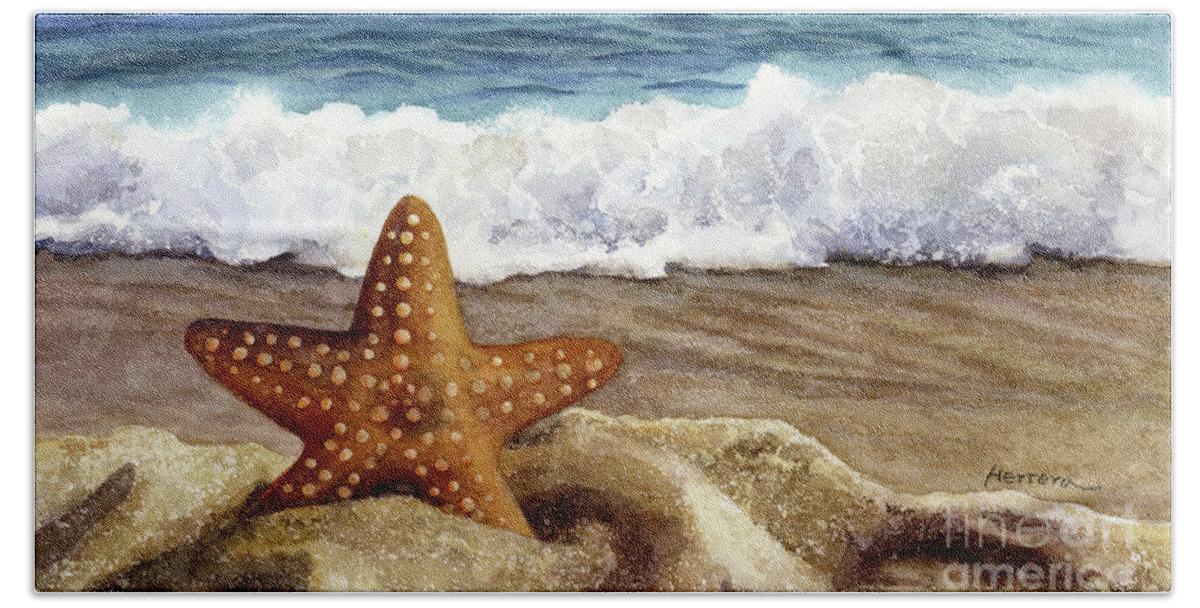 Starfish Beach Sheet featuring the painting Starfish and Sea Wave by Hailey E Herrera