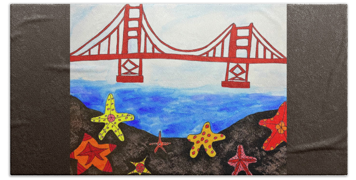 Golden Gate Bridge Beach Towel featuring the painting Starfish by Nathan Chen Kindergarten by California Coastal Commission